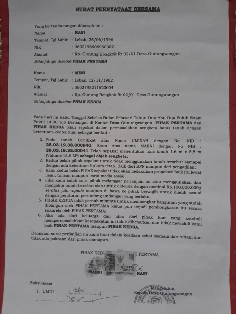 Pihak Pembeli Tanah Diduga Sudah Mencoreng Nama Baik Salah Satu Perangkat Desa, Sekaligus sudah Melanggar Perjanjian Kesepakatan