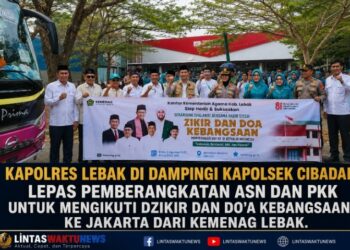 Kapolres Lebak di Dampingi Kapolsek Cibadak Lepas Pemberangkatan ASN dan PKK Untuk Mengikuti Dzikir dan Do’a Kebangsaan Ke Jakarta Dari Kemenag Lebak