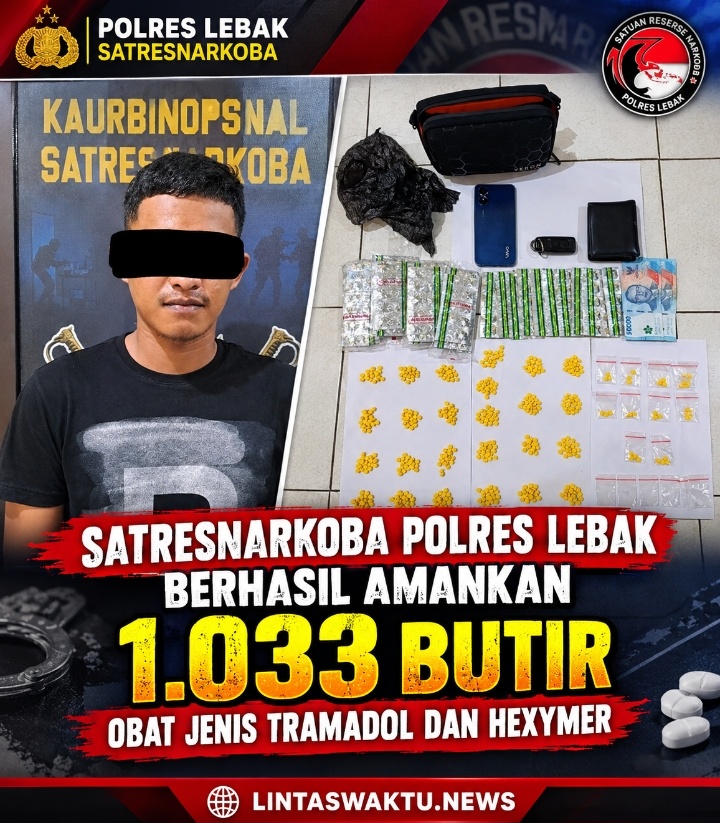 Satresnarkoba Polres Lebak Berhasil Amankan 1.033 Butir Obat Jenis Tramadol dan Hexymer