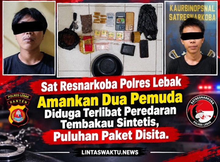 Sat Resnarkoba Polres Lebak Amankan Dua Pemuda Diduga Terlibat Peredaran Tembakau Sintetis, Puluhan Paket Disita