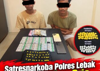 Satresnarkoba Polres Lebak Amankan Dua Pria, Sita 99 Butir Tramadol dan 42 Butir Hexymer